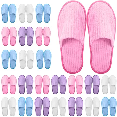 Geyoga 24 Pairs Disposable Slippers for Guests Bulk 2 Size Cotton Soft Spa Hotel House Slippers for Women Men Wedding Party Shoeless Home Indoor Travel