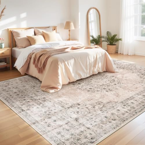 Large Washable Vintage Area Rug 8x10 Distressed Brown Indoor Floor Carpet
