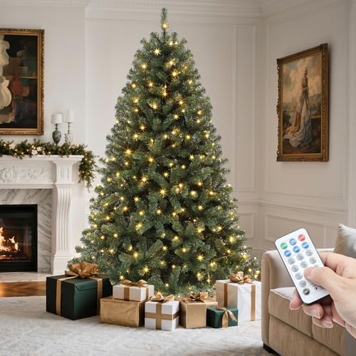 6ft Prelit Green Artificial Christmas Tree with Remote & Hinged Branches