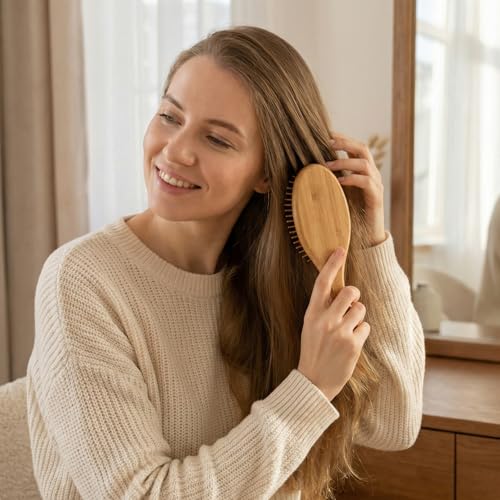 Bamboo Hair Brush Set - 12 Pcs Wooden Paddle Brushes with Oval Handle