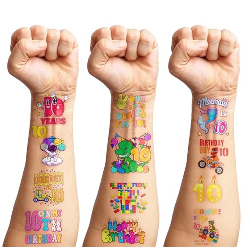 100 PCS Funny 10Th Decoration Birthday Party Decorations Favors Supplies Themed Decor Peace Out Single Digits Tenth Double Digits Temporary Tattoos Stickers Girls Boys Classroom School Prizes Reward