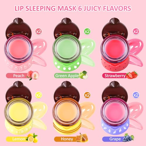 12 PCS Bee Lip Balm Honey Pot, Overnight Sleeping Lip Mask with Applicator - Propolis & Fruit Extract Moisturizing Lip Care for Dry Cracked Lips, Cute Makeup Gift for Women & Girls