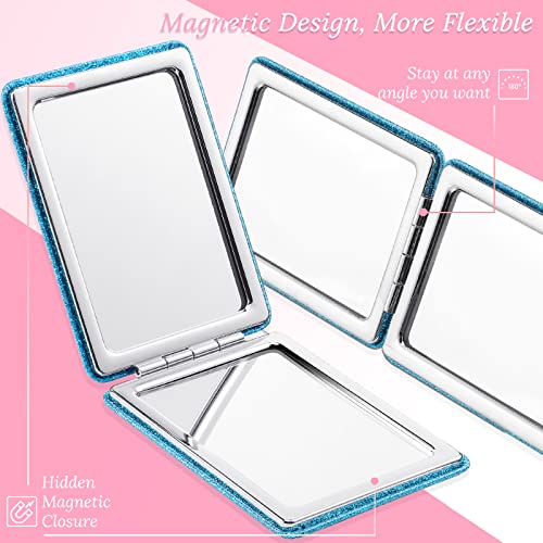 Panelee 8 Pcs Inspirational Compact Mirrors Bulk Glitter Square 1x/ 2X Double Sided Cosmetic Pocket Mirror Folding PU Leather Small Women Day Gift for Women Coworker Employee Sisterhood Party Favor