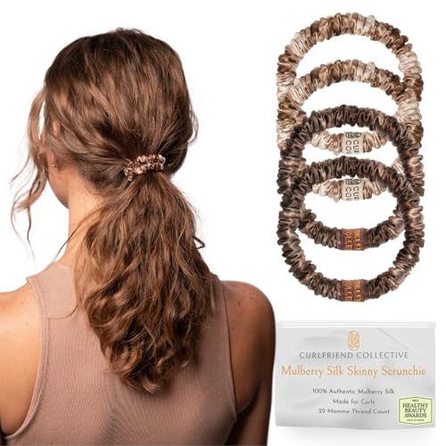 Curlfriend Mulberry Silk Skinny Hair Scrunchies 4 Pack - Honey/Deep Bronde
