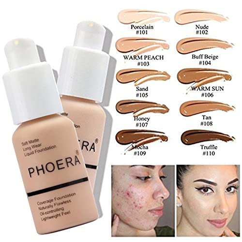 PHOERA Full Coverage Foundation 2024 New Matte Natural Finish Medium Coverage 1 oz N02/Nude — Ideal for Mature & Wrinkled Skin