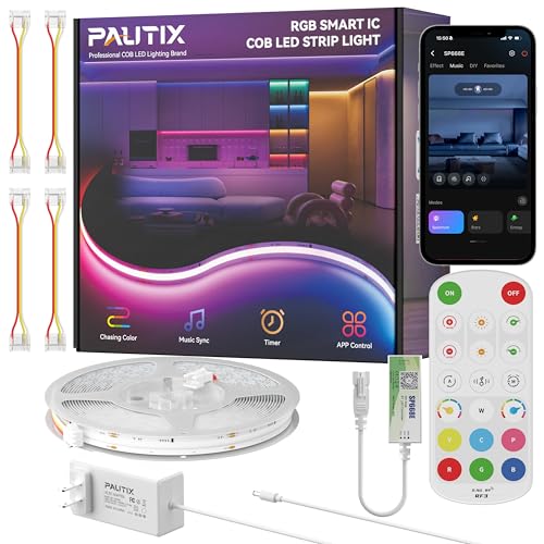 RGB Chasing Color LED Strip Lights - 32.8ft Addressable COB Smart Lights for Party & Bedroom