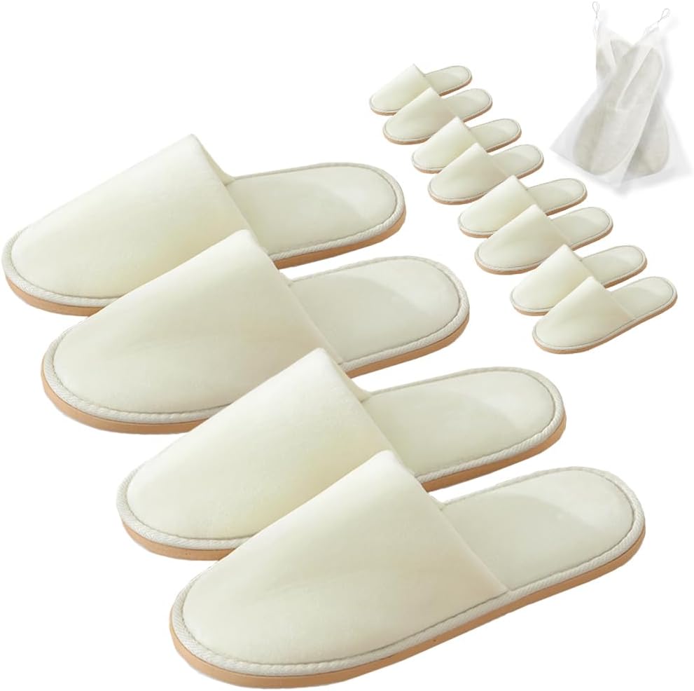 Non-Slip Disposable Slippers - 2-6 Pairs, Washable Velvet Closed Toe for Guests, Hotel & Spa