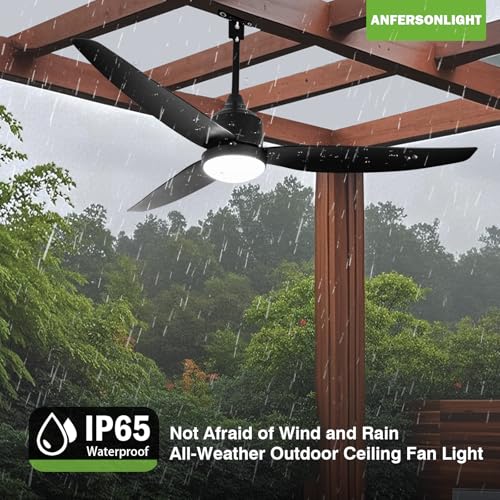 Outdoor Ceiling Fan with Light 52 Inch Black IP65 Waterproof Reversible DC Motor