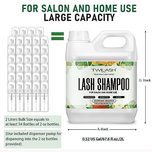 Lash Shampoo Bulk, Eyelash Cleanser for Extensions 2 Liters - 3 Foam Pump Bottles, 3 Lash Cleansing Brushes, Dispenser Pump - Eyelid Foaming Cleanser for Professional Salon and Home Use