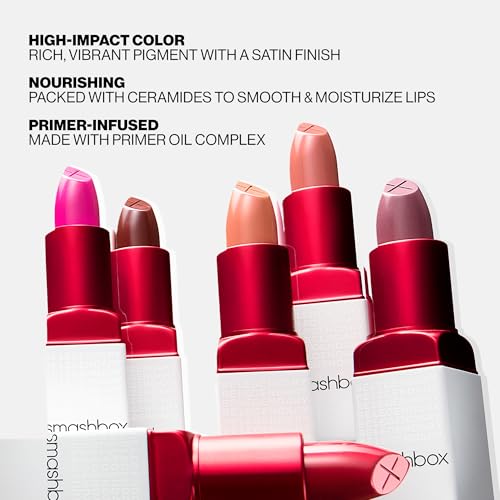 Smashbox Be Legendary Prime & Plush Lipstick - 01-Level Up Nude Pink, 0.11 oz, Moisturizing Peptide & Ceramide Formula, Primer-Infused
