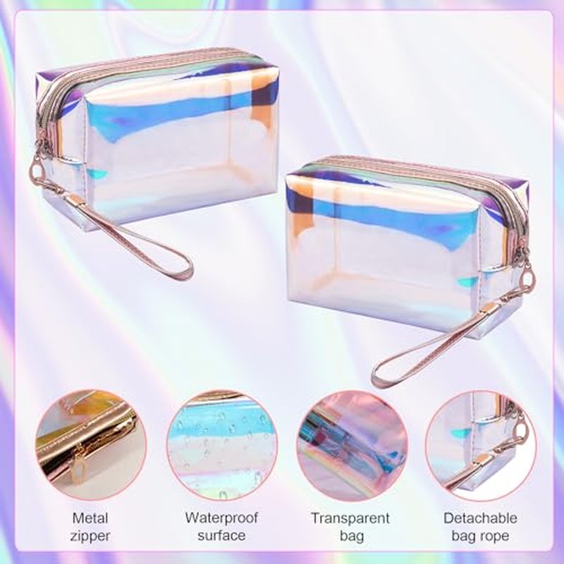 8-Piece Holographic Iridescent Makeup Bag Set with Zipper - Portable Holographic Cosmetic Bags for Makeup Tools Organization