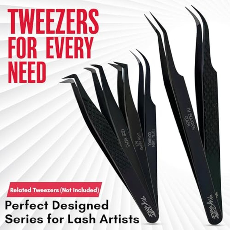 45 Degree Volume Fiber Tip Lash Tweezer ? The Ultimate Grab, Professional Eyelash Extension Tweezers, Precision Fan Making, Plain Grip (Black)