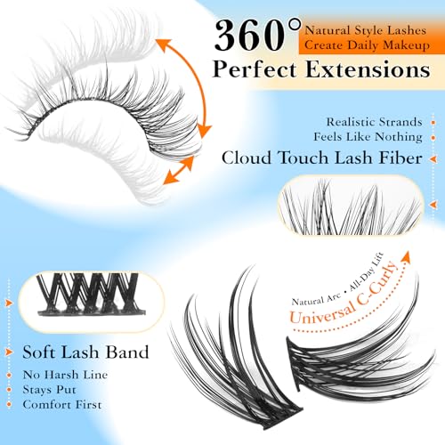 Natural Lash Clusters Wispy Eyelash Clusters 10-16mm Customizable Lashes Clusters 256pcs Cluster Eyelash Extensions C-Curve Individual Lashes DIY Long Lasting Lash Cluster Lash Extension at Home