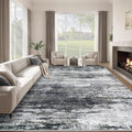 Losbulake 8x10 Black Machine Washable Area Rug - Low-Pile Abstract Modern Living Room