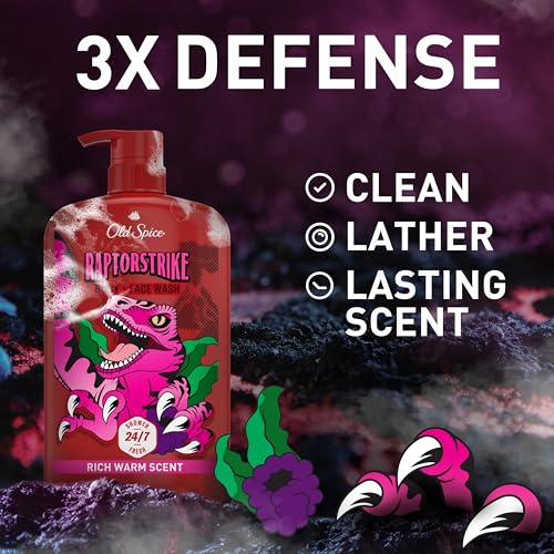Old Spice Cleansing Body Wash for Men, 3X Defense, 24/7 Shower Fresh with Lasting Scent, 2-in-1 Body & Face Wash, Raptorstrike with Dark Berry Scent, 33.4 oz