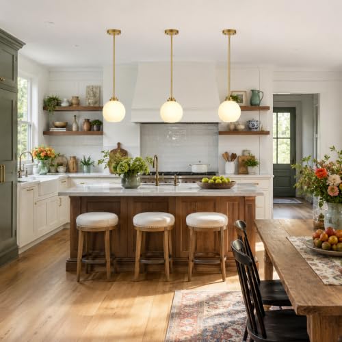 2 Pack Brushed Gold Globe Pendant Lights with Milky White Glass - Adjustable Kitchen Island Lights