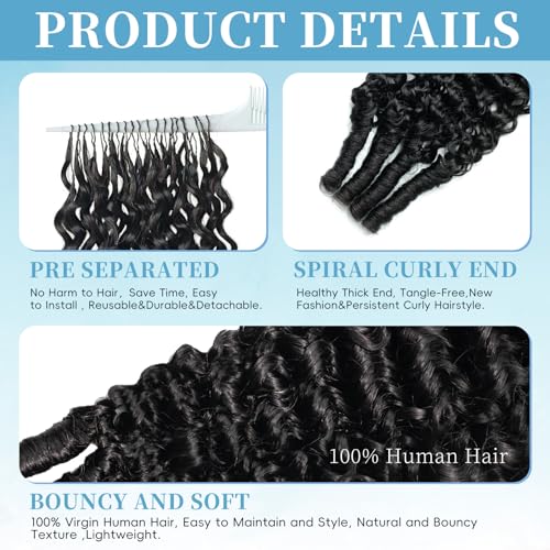 Black Burmese Curly Crochet Human Hair Extensions - 14 Inch 120g - Unprocessed, Knotless, Reusable