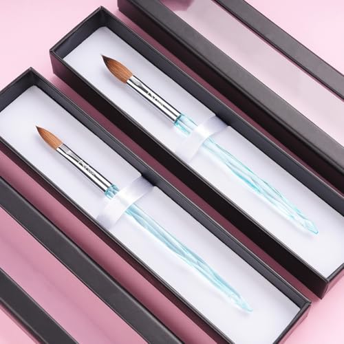 M ProK 100% Kolinsky Acrylic Nail Brush ? Professional Nail Brush for Acrylic Application with Crystal Blue Handle ? Handcrafted Salon Quality Tool (Size #10)