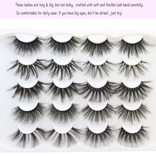 DAODER False Eyelashes 25MM Mink Lashes Dramatic Look Fluff Long Fake Eyelashes Wispy 25mm False Lashes Strip 10 Variety Pairs Mixed for Halloween Bold Makeup