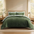 Channel Stitch Olive Velvet Quilt Set King Size with Shams - Bloomhaven