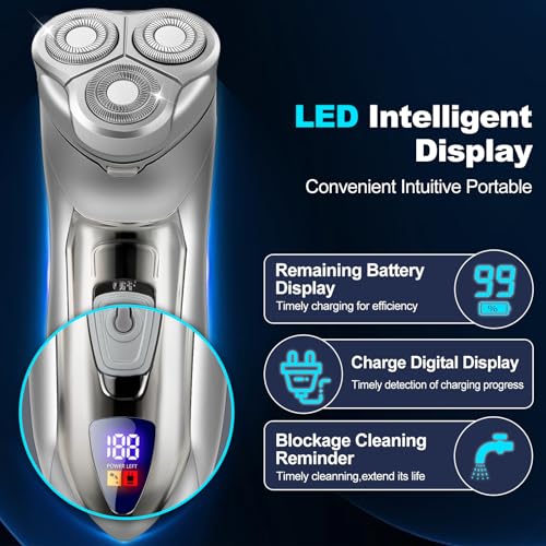 Electric Razor for Men Gray - 4D Floating Head, LCD Display, Waterproof & Fast Charging