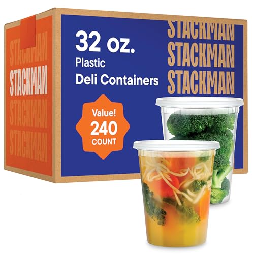 32 oz. Clear Plastic Deli Food Storage Containers - 240 Pack Airtight, Microwave-Safe, Reusable