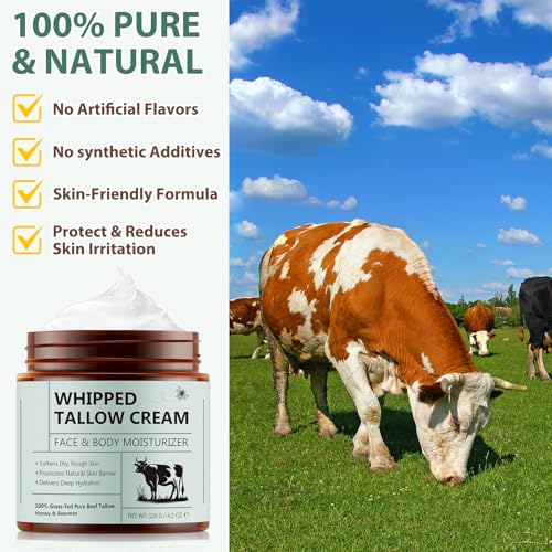 Beef Tallow Cream with 100% Grass-Fed Beef Tallow & Wild Honey - Age-Defying & Deep Moisture Balm for Dry, Sensitive Skin, Face & Body Moisturizer, Natural Formula