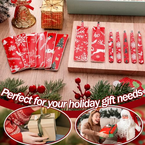 Lasnten 24 Sets Christmas Mini Tweezer Set Christmas Stocking Stuffers for Women Professional Tweezers in Case Mini Jewelry Tweezer Lighted Tweezers for Women Facial Hair for Xmas Party Gifts