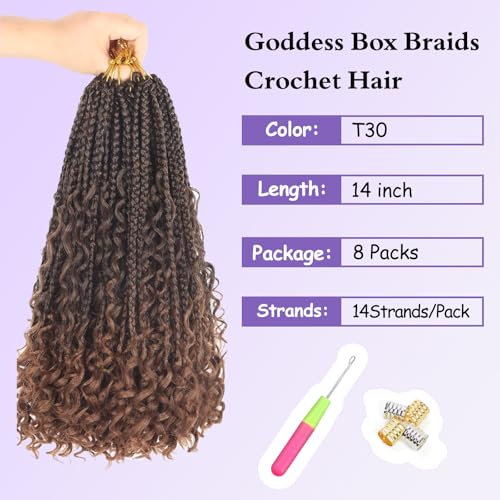Goddess Box Braids Crochet Hair 14 Inch Boho Style - #T30 (8 Packs)