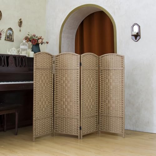PawlaBay Light Brown 4 Panel Short Room Divider - Folding Privacy Screen