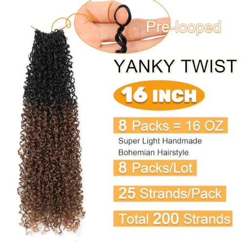 Pre-Looped Yanky Twist Crochet Hair 16 Inch - 8 Pack OT30