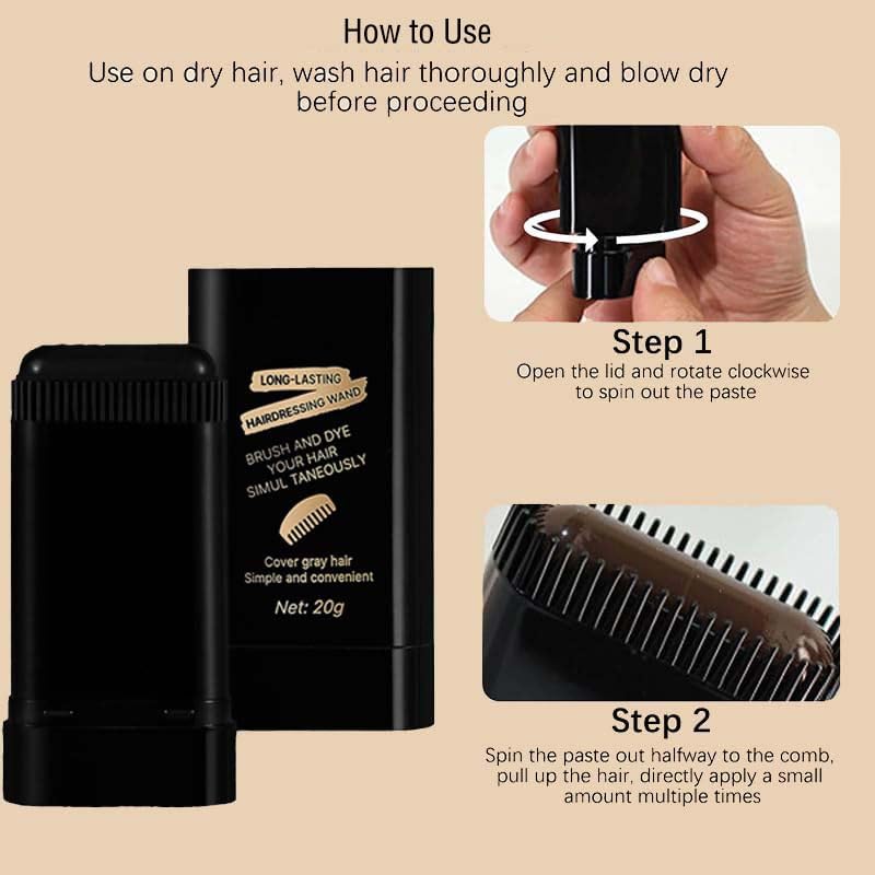 2Pcs Safe and Convenient Comb Hair Dye, Instant Hair Color Touch-Up for Men & Women, Waterproof & Sweatproof, 2-in-1 Hair Dye with Built-in Comb, Portable & Easy to Use (Black)