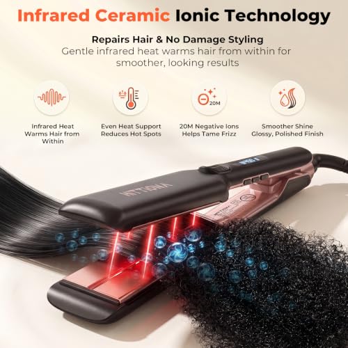 Ceramic Hair Straightener 1.75 Inch Wide Infrared Flat Iron for Thick & Curly Hair - Matte Black