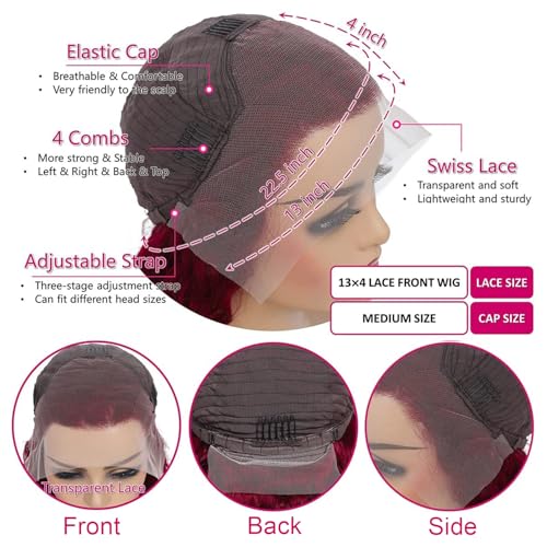 24 Inch Burgundy Lace Front Wigs Human Hair 13x4 HD Transparent Body Wave Pre Plucked 180% Density Glueless