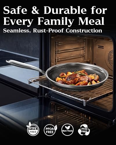 10 Inch Nonstick Frying Pan with Lid Honeycomb Surface PFAS-Free All Cooktops