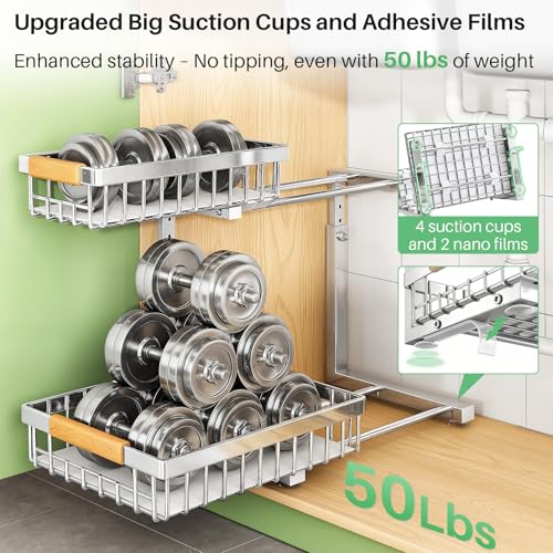 Kitstorack Silver 2-Pack Under Sink Organizer 2-Tier Slide Out Cabinet Shelf