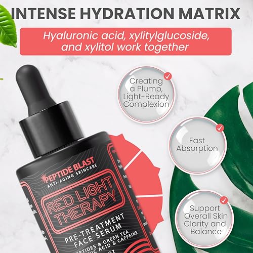 Red Light Therapy Pre-Treatment Serum with Peptides & Hyaluronic Acid - Hydrating Skin Booster 1 fl oz