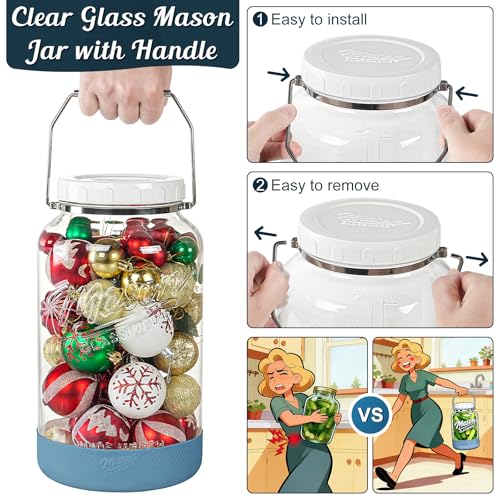 1.5 Gallon Glass Food Storage Jars with Airtight Lids - 2 Pack with Handles & Base