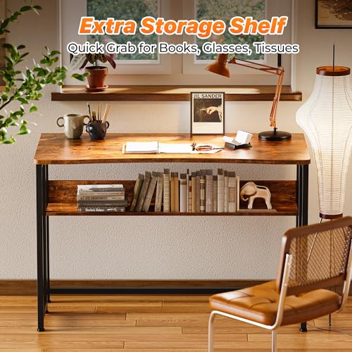 Rustic Brown Folding Desk with Storage Shelf - 39.4 Inch Compact Computer Table