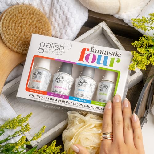 Gelish Fantastic Four Essentials Kit ? Long-Lasting, Chip-Free Shine, Durable Finish, Complete Professional Manicure System for Salon-Quality Nails at Home