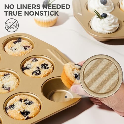 9-Piece Nonstick Bakeware Set - Antique Gold, Oven Safe, Heavy Gauge Steel