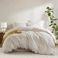 Madison Park Queen Duvet Cover Set Tan Linen Cotton Rayon Blend Stylish Bedding