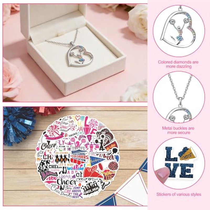 Cheerleader Gifts for Girls, Complete Set with Exquisite handbag, Fashionable Makeup Bag, Catching Shiny Necklace, Patterned Cheer Socks, 60 Pcs Stickers, Cheerleading Gifts, Cheerleading Stuff