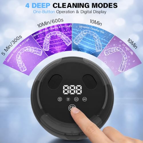 Black Ultrasonic Cleaner Machine 200ml for Retainers Dentures U/V Light 4 Modes