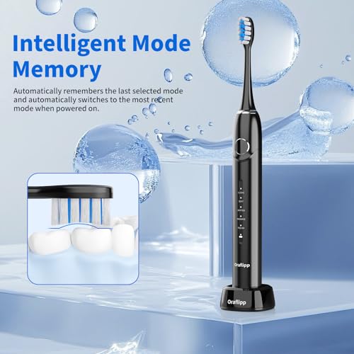 Electric Toothbrush Sonic Power 40,000 VPM 5 Modes Waterproof 30-Day Battery - Black