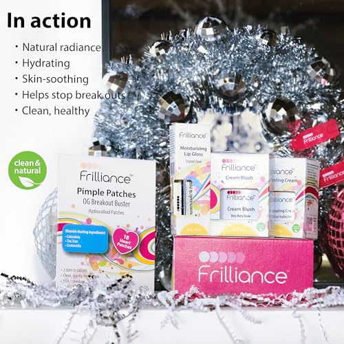 Frilliance Favorite's Teen Gift Beauty & Skincare Bundle, Pimple Patches, Clear Lip Gloss, Illuminating Cream & Very Berry Glow Blush, Creaseless Hair Clips, Natural Vegan Hypo-Allergenic Cruelty-Free