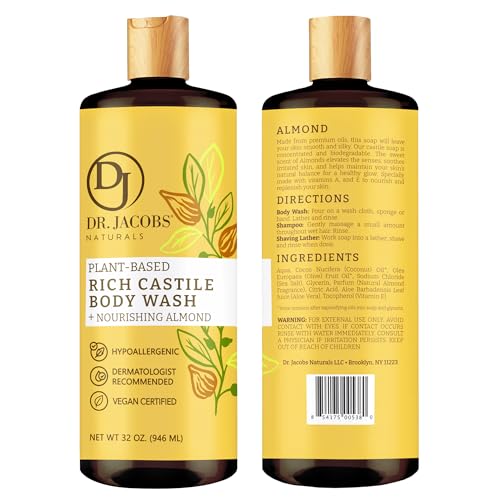 Dr. Jacobs Naturals Castile Body Wash Almond with Pump - Plant-Based 32 oz