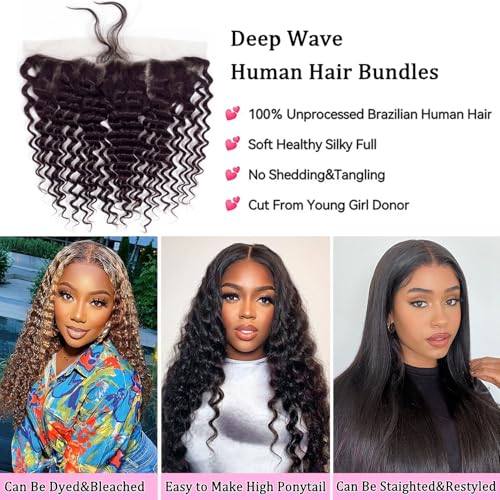 12 Inch Deep Wave 13x4 HD Lace Frontal Human Hair - Free Part Virgin Brazilian Style