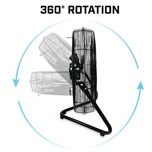 20-Inch Industrial & Home Garage Floor Fan with 3 Speed Settings, Tilt Adjustable, Metal Housing