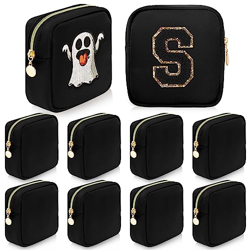 9 Pcs Mini Makeup Bags Bulk Nylon Cosmetic Bags for Purse Travel Bag Pouch Toiletry Organizer Pouches Bag for Women, Small Zipper Pouch Preppy Coin Purse for Custom Birthday Gifts (Black)